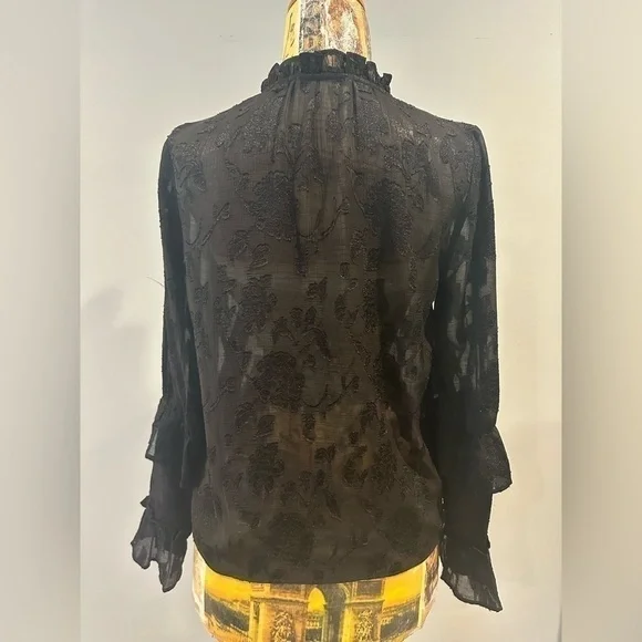 BB Dakota Womens I Heart Drama Floral Jacquard Chiffon top, Black, Small - Picture 6 of 8